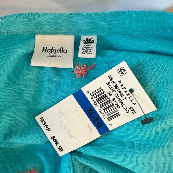 Rafaella NWT V-Neck Top Cinched Drawstring Ruched Sides Palm Trees - Picture 7 of 7